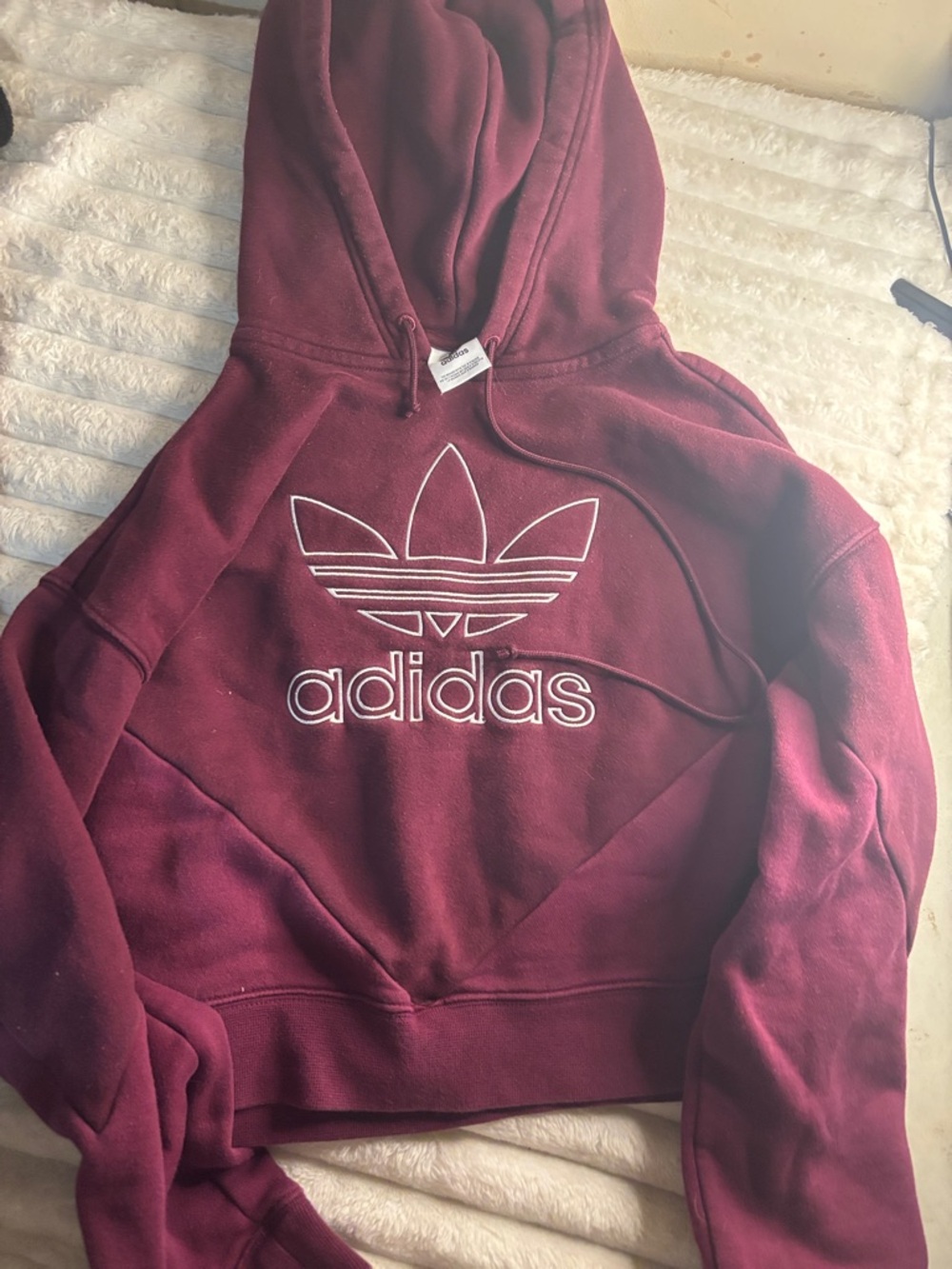 adidas Maroon Crop Hoodie with White Logo